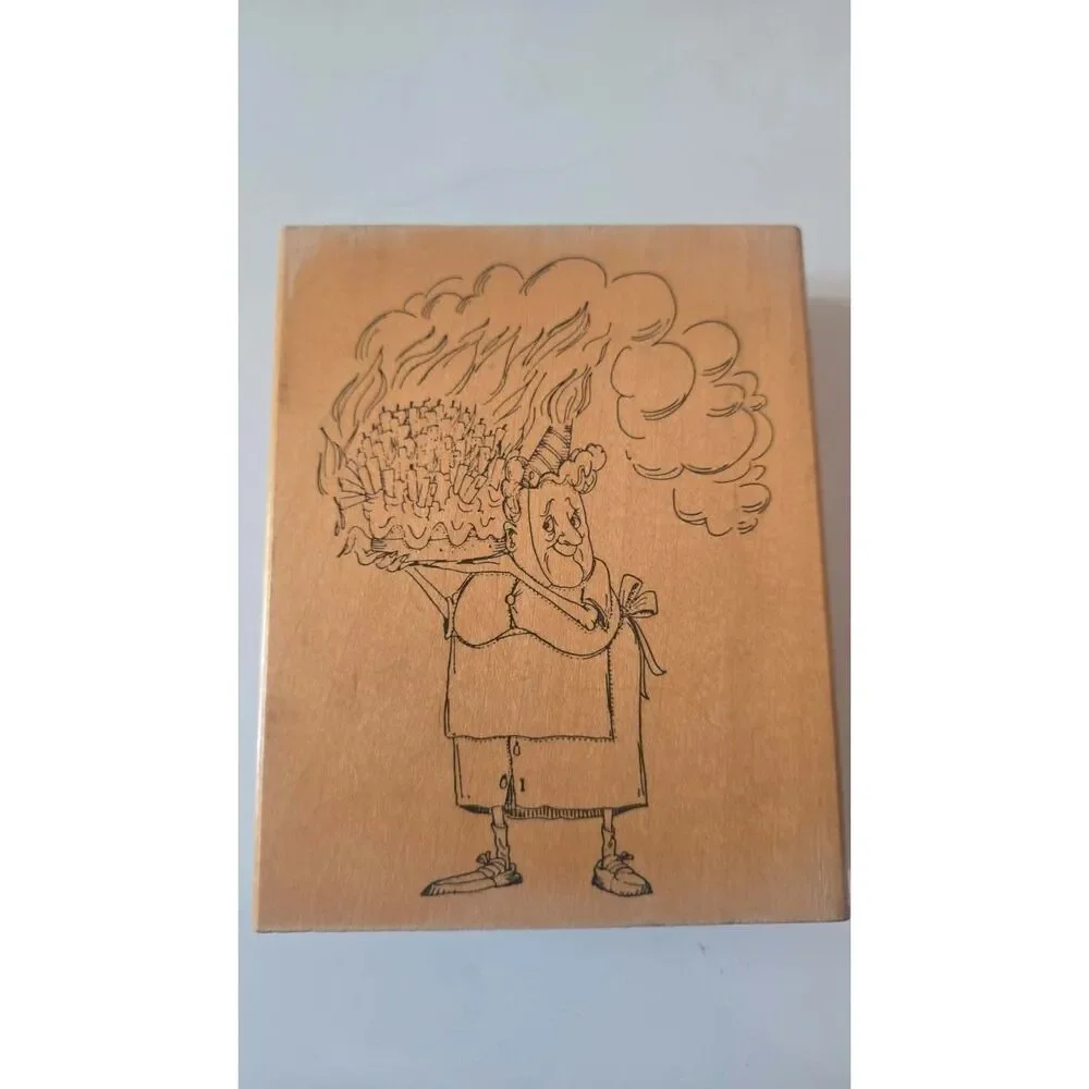 Art Impressions Bernadette Rubber Stamp Funny Lady with Burning Birthday Cake